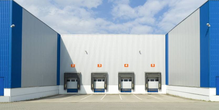 Warehouse loading dock with blue walls 