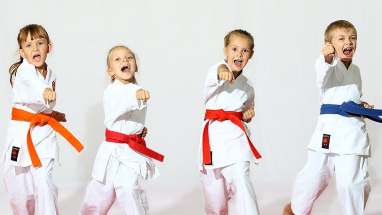 Kids are performing martial arts
