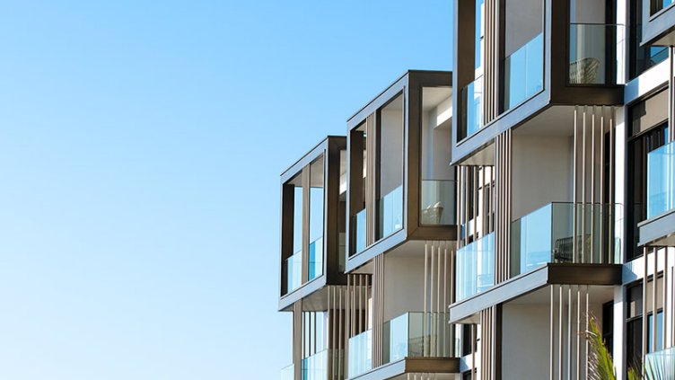 Exterior view of a high-rise apartment building