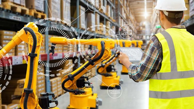 A professional man holding Tablet inside a warehouse