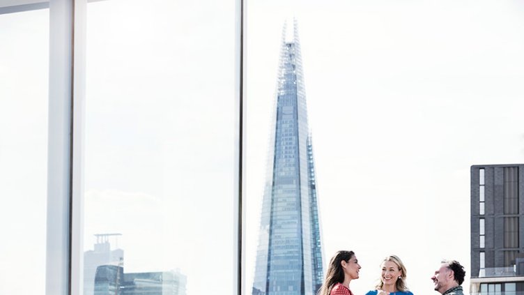 People talking on rooftop